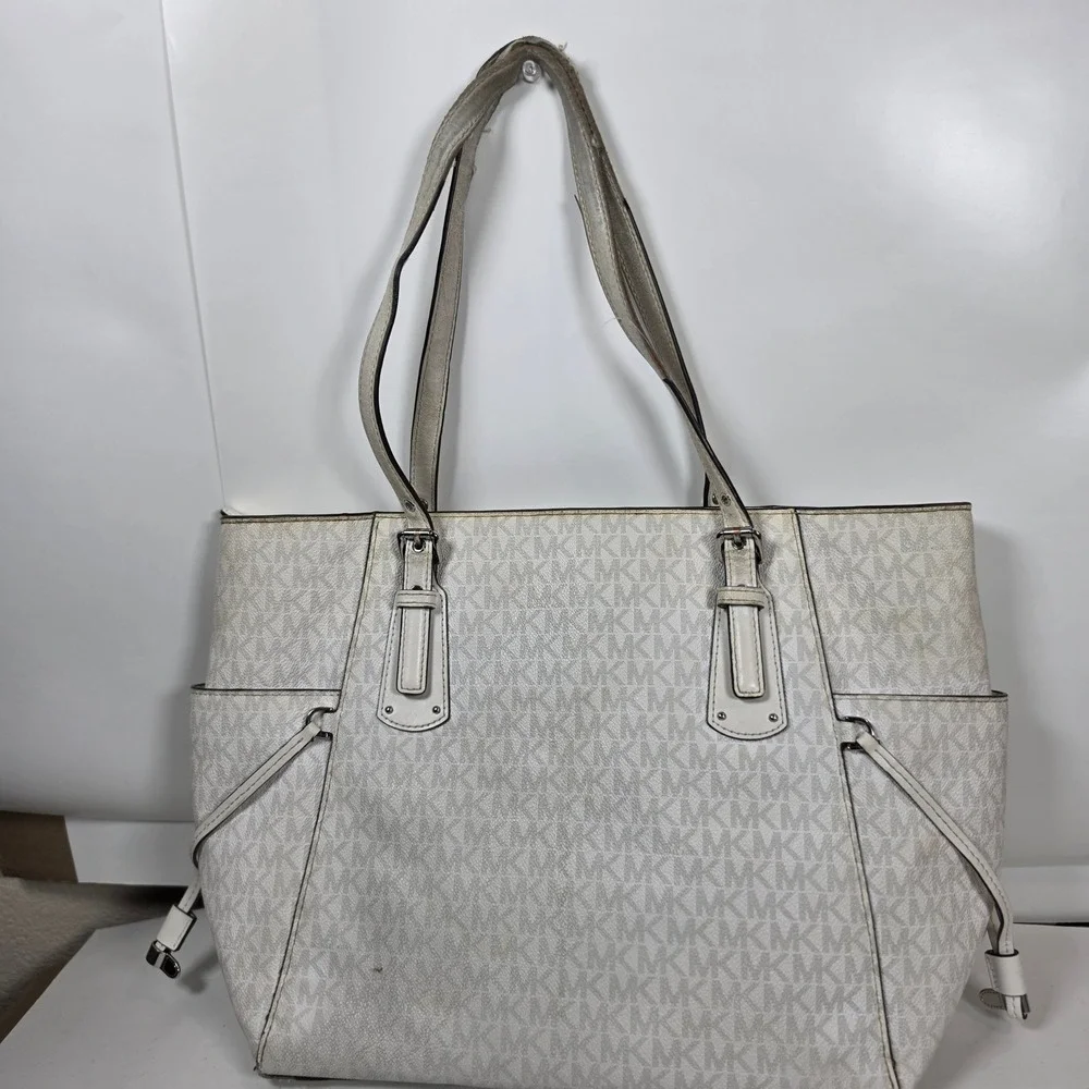 Michael Kors Voyager Medium White Signature Logo Tote Bag Shoulder‎ Bag